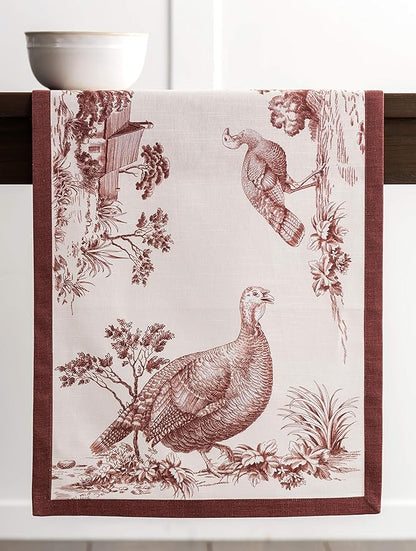 Maison d' Hermine Table Runner 100% Cotton Single Layer Table Runners 36 inches Long for Thanksgiving Christmas Decorations Home Kitchen Dining Party Wedding (Holy Jouy - Brown, 14.5" x 36")