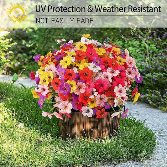 MACTING Artificial Flowers for Outdoors 24 Bundles UV Resistant Fake Flowers Faux Plastic Plants No Fade for Hanging Planters Window Patio Porch Garden Indoor Outdoor Summer Decor(Mix Color-1)