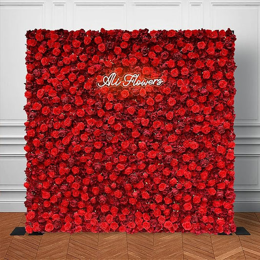 Artificial Red Rose Flower Wall Backdrop Luxury‌ Floral Backdrop for Wedding Balloon Party Baby Shower Birthday Decor Quick Assembly