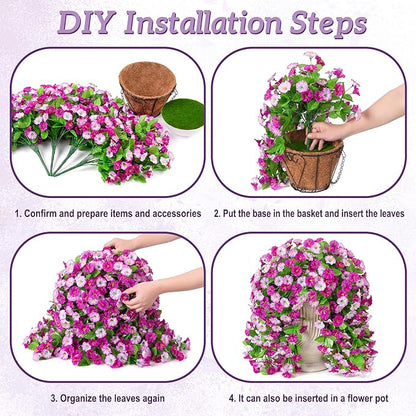 Artificial Fake Hanging Flowers Basket for Spring Decor, Faux Silk Flower in Planter for Summer, Outdoor Artificial Floral for Home Porch Yard(Double Lotus)