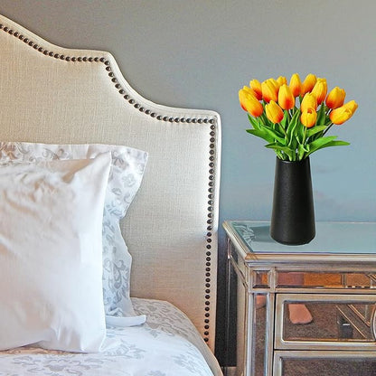Mandy's Artificial Tulips 20 Stems Sunset PU Faux Flowers for Thanksgiving and Christmas Decorations Wedding Home Decor 13.5 Inch