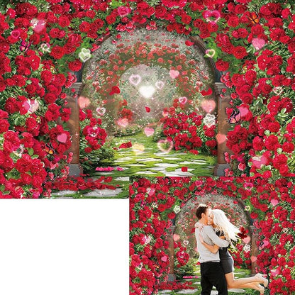 Valentines Day Flowers Garden Backdrops Red Rose Spring Floral Scene Photography Backdrop Girls Birthday Bridal Shower Wedding Party Decorations Banner Photo Booth Props (10x8FT(120x96 inch))