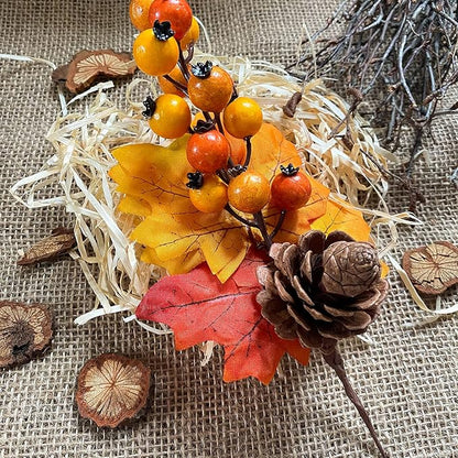 6 Pack Fall Stems Artificial Berry Picks Fall Picks with Pine Cone Maple Leaves Branches Decorations for Harvest Autumn Thanksgiving Day Flower Arrangements Wreaths Indoor Outdoor Home Decor