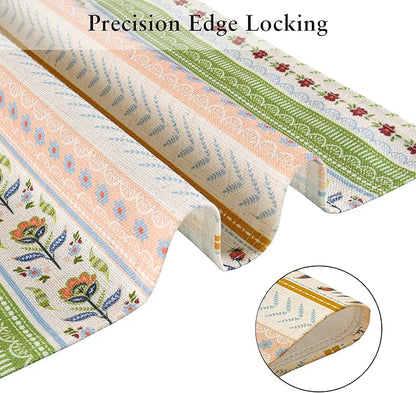 LilyCat Linen Fabric Multicolor Floral Placemats, Stripes Durable Boho Dining Table Mats for Kitchen, Rustic Vintage Washable Place Mats Set of 6, 18’’× 12’’