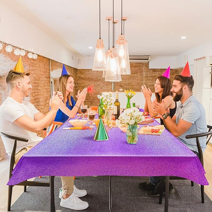 3 pcs Purple Holographic Laser Tablecloths Iridescence Shiny Table Covers 40" x 108" Foil Disposable Rectangle Table cloths for Halloween Bachelorette Birthday Party Wedding Anniversary Decor