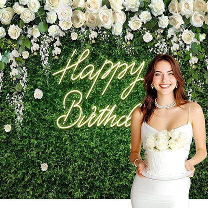 Riyidecor Green Leaves Birthday Backdrop Vinyl Neon White Rose Flower Floral Blossom Elegant Greenery Grass Wall Botanical Plant 10Wx8H Feet Photography Background Birthday Photo Studio Shoot