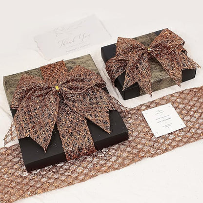 VATIN 4" Copper Christmas Ribbon, Copper Glitter Mesh Diamond Web Sequin Dots Wired Christmas Ribbon for Gift Wrapping Bow Making Wreath Supply-10 Yards
