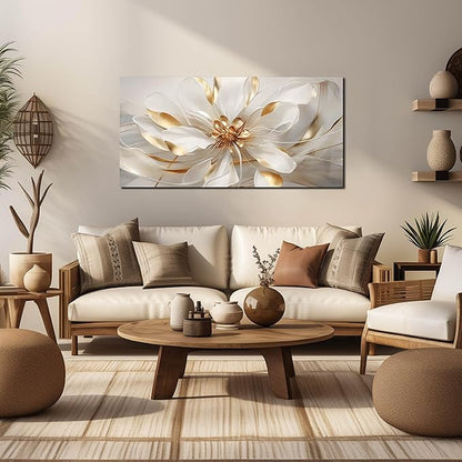 Fowers Wall Art for Bedroom Women White and Gold Wall Decor for Living Room Floral Art Print Wall Decoration 20 x 40 Inch