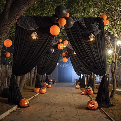 gogoparti 20x15 ft Black Backdrop Curtain for Weddings & Parties - 4-Panel Wrinkle-Free Polyester Drape, 15 FT Long for Birthday, Baby Shower, Halloween Photography Background