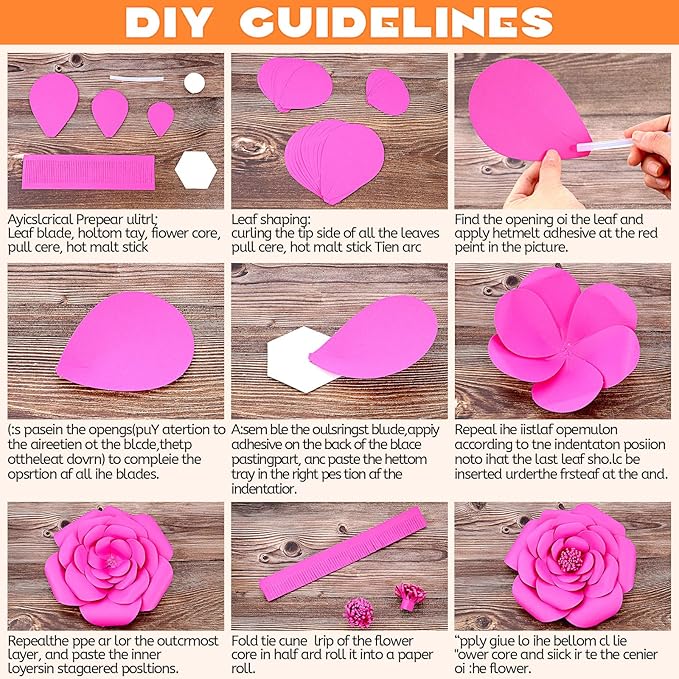 Frienda 36 Pcs DIY Paper Flower Decor Set with 83x59 Inch Custom Background Cloth and Rope, Artificial 3D Flower Wall Decor for Wall Bulletin Board Wedding Halloween Mexican Festive Party (Reed)