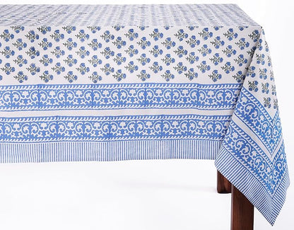 ATOSII Gulbahar Blue 100% Cotton Fall Rectangle Tablecloth, Handblock Print Floral Table Cloth for Kitchen Dining Linen I Thanksgiving Christmas Weddings Outdoors I 72 X 120 Inches I 10 Seater