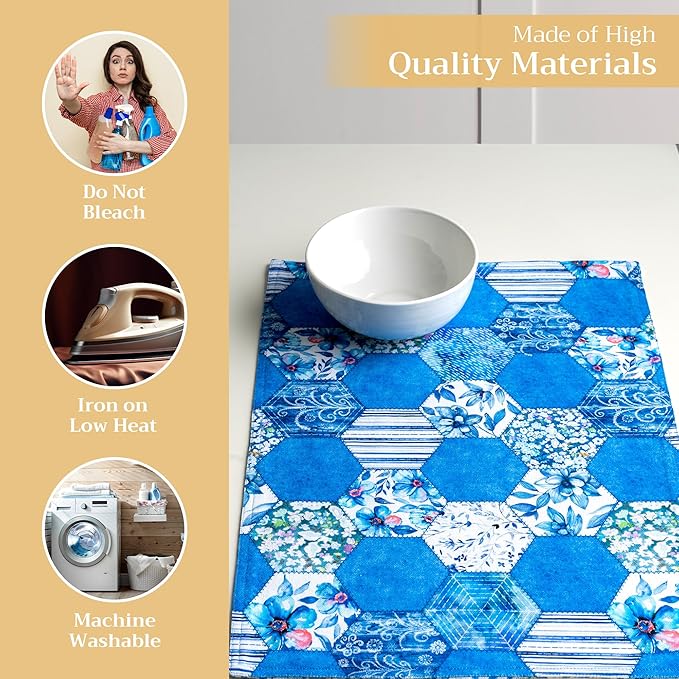 Maison d' Hermine Placemats Set of 4 100% Cotton Washable Cloth Place Mats, Reusable Table Mats for Kitchen Dining Decoration, Party, Wedding, Restaurant Spring/Summer (Summer Blues, 13" x 19")