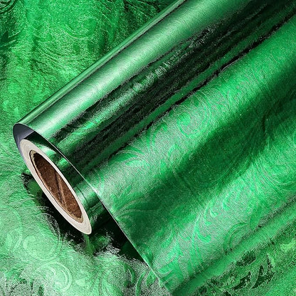 LeZakaa 3D Embossed Floral Foil Gift Wrapping Paper, Vintage Flower Metallic Foil for Birthday Christmas Party Holiday Gift Wrap, for DIY Crafts Scrapbook, Mini Roll 17 inch x 32.8 Ft(Green)