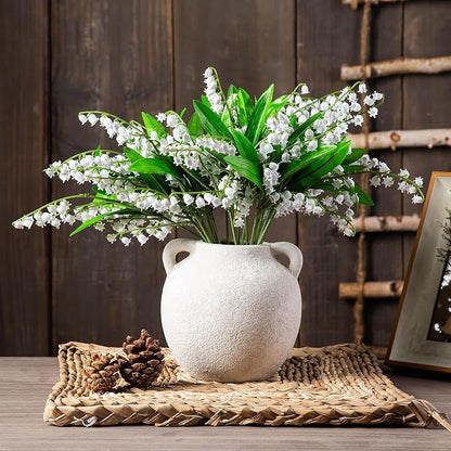 White Ceramic Vase - Short Vases with Hadle - 6 Inch Small Christmas Rustic Decorative Vase Flower, Vintage Terracotta Vase for Home Decor Living Room Shelf Decor Table, Lyeec