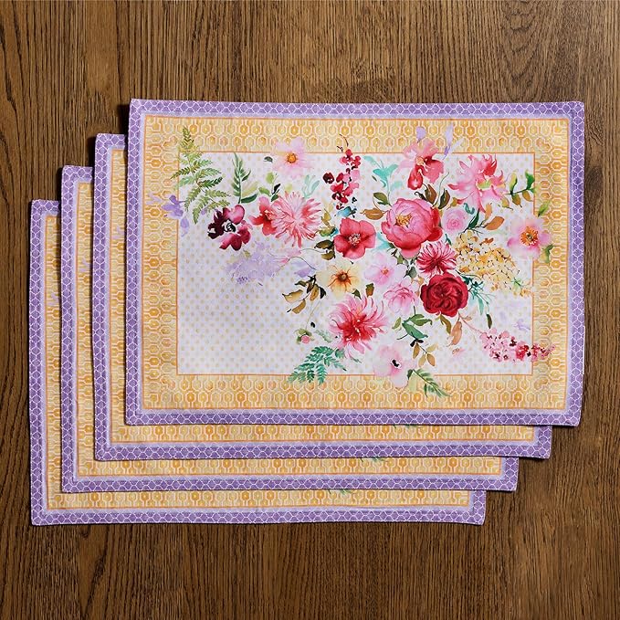 Maison d' Hermine Placemat 100% Combed Cotton Premium Cloth Placemats 13"x19" Decorative Washable Place Mats for Home, Kitchen, Dining, Cocktail Parties & Camping - Summer Joy (Set of 4)