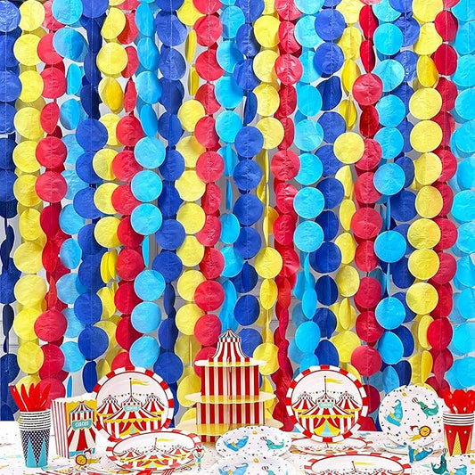205Ft Red Blue Yellow Party Decorations Big Polka Dot Tissue Paper Backdrop Streamer Colorful Circle Dots Hanging Garland for Carnival Circus Clown Fiesta Festivals Birthday Baby Shower Party Supplies