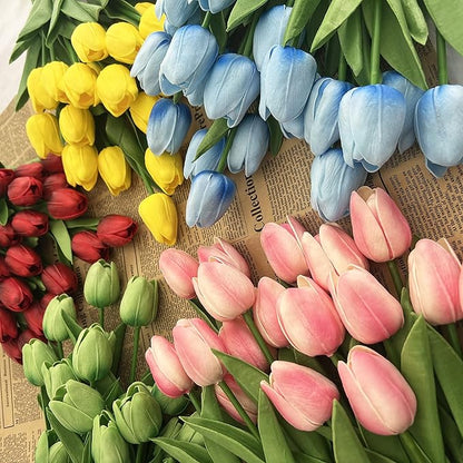 20pcs Artificial Tulips Flowers Fake Faux PU Tulip Bouquet Real Touch Flower Arrangement for Home Room Office Party Wedding Decoration Excellent Gift Idea for Mothers Day (Light Pink 20)