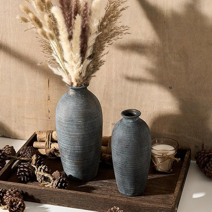 Ceramic Vases for Home Decor, Black Bronze Ceramic Vase Set of 2, Vintage Minimalist Decorative Vase for Table Centerpiece Dining Living Room Office House Nightstand Fireplace Decoration