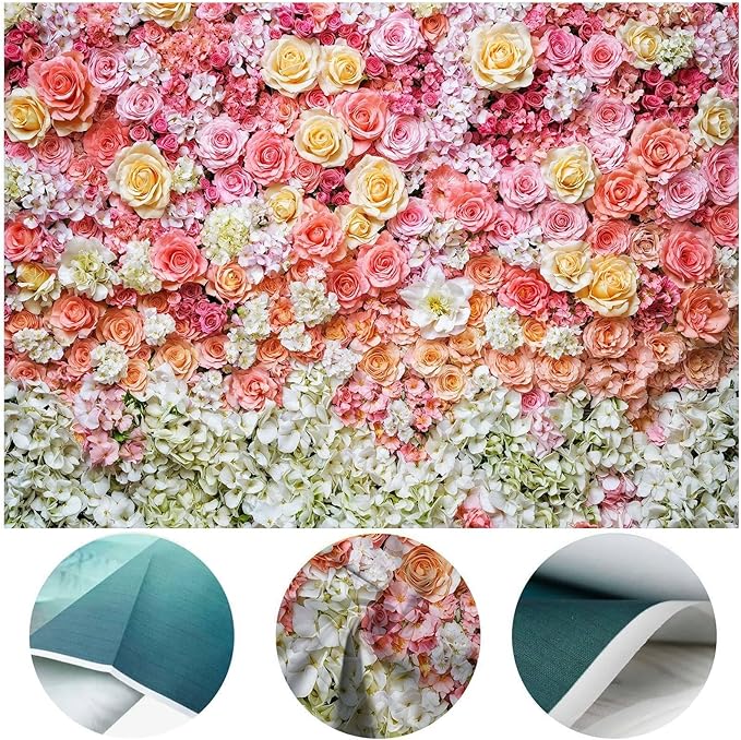 12x8ft Flower Backdrop for Photography Pink Floral Flowers Girls Birthday Baby Shower Mother's Day Wedding Photo Background Cake Table Decoration Supplies Studio Props Banner