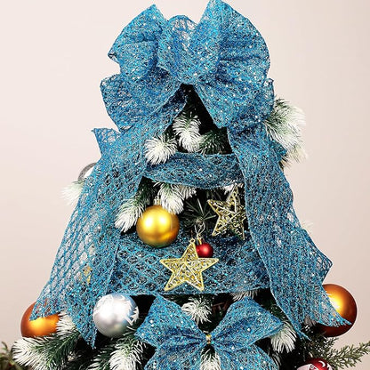 VATIN 6" Turquoise Christmas Ribbon, Blue Glitter Mesh Diamond Web Sequin Dots Wired Christmas Ribbon for Gift Wrapping Bow Making Wreath Supply-10 Yards