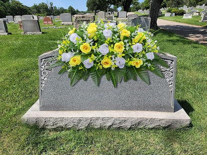 Artificial Cemetery Flowers Saddle-Shaped Tombstone Decorations Non-Fading UV-Resistant（Yellow and white saddle ）