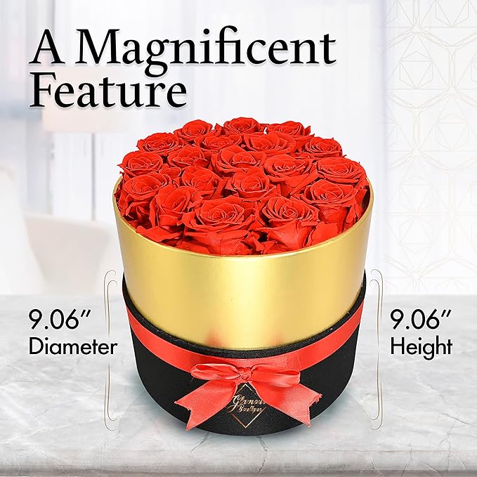 GLAMOUR BOUTIQUE Eternal Preserved Roses in a Box - Flowers Forever, Rose Forever in a Box for Wife, Birthday Gifts for Her, 19 Roses, Red