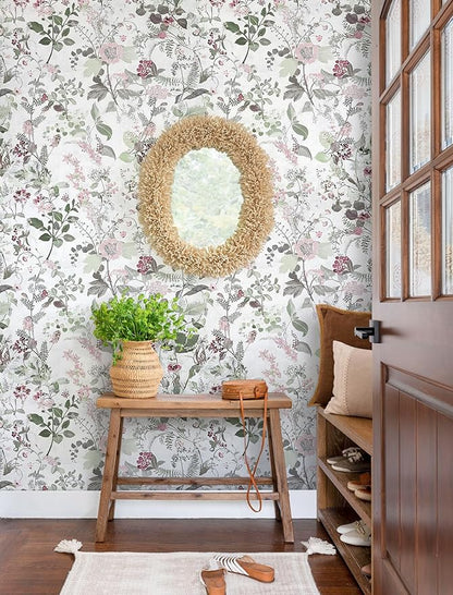 Erfoni 17.7" x 394" Removable Peel and Stick Wallpaper Floral and Leaf Contact Paper Boho Flower Self Adhesive Wallpaper DIY Vintage Wall Paper Decoration for Accent Wall Cabinets Decor Waterproof