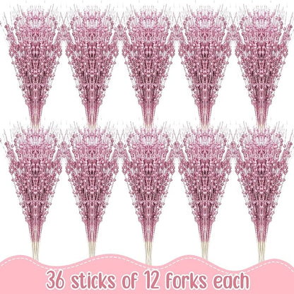 Geosar 30 Pcs Christmas Artificial Glitter Berry Stem Decorations 17 Inch Faux Stick Floral Pick Centerpiece Bouquet Flower Bead Twigs for Centerpiece Tree Wreath Xmas Ornaments Home(Pink)