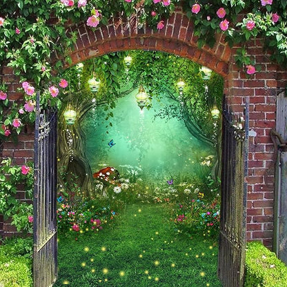 Riyidecor Fairy Wonderland Garden Backdrop Green Princess Birthday 5Wx7H Feet Enchanted Green Backdrop for Baby Shower Birthday Party Photo Studio Shoot Reusable Fabric