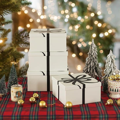 Soul & Lane Valentine's Day Gift Boxes with Lids for Presents, Set of 4 Elegant Large Square Decorative Reusable Nesting Gift Boxes for Gifts and Décor