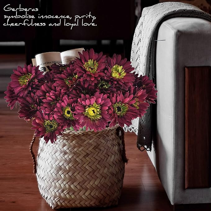 12pcs Artificial Gerbera Daisies,22 Inch Long Stem Silk Daisy Flowers,Realistic Artificial Flower Mums for Home Décor Centerpiece Wreath Supplies Wedding Bouquet,Magenta