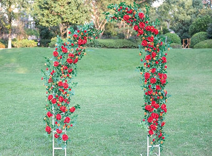 6FT Bendable Flower Garland, Artificial Rose Vine Hanging Floral Garland Decoration for Weding Home Room Wall Decor (Red, 2pcs)