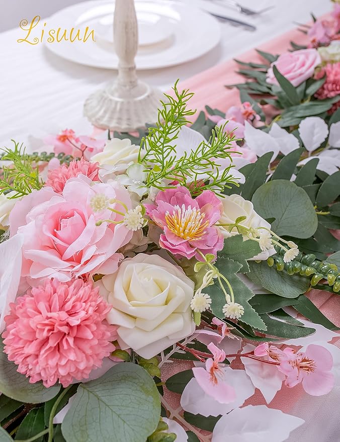 9FT Wedding Arch Flower Garland, Handmade Wedding Table Decorations,Head Table Floral Decor for Noble and Charming Wedding Ceremony