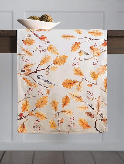 Maison d' Hermine Table Runner 100% Cotton Double Layer Table Runners 108 inches Long for Thanksgiving Christmas Decorations Home Kitchen Dining Party Wedding (Oak Leaves, 14.5" x 108")