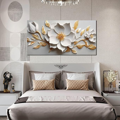 Canvas Wall Art for Living Room Bedroom Office White and Gold Flower Artwork Large Botanical Wall Art Framed Wall Decor Modern Canvas Prints 29x59 In