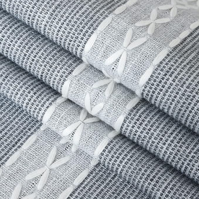 Farmhouse Braided Striped Table Runner Rustic Embroidery Coffee Table Runners for Decorations Weddings Holiday Grey 13x48inch