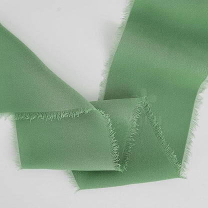 MEEDEE Sage Chiffon Ribbon 3 Inch Green Frayed Ribbons Sage Green Chiffon Silk Light Green Ribbon Wide Chiffon Ribbons for Crafts, Flower Bouquet, Wedding Favors Wrapping (2 Rolls 10 Yards)