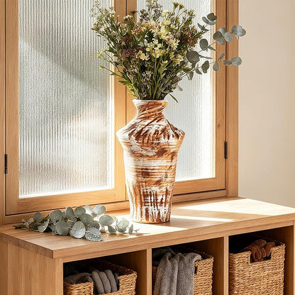 Ceramic Flower Vase Home Decor - 10" Large Rustic Farmhouse Vases Home Decor Tall Pottery Decorative Pampas Vase for Table Living Room Entryway Mantel Bookshelf Bedroom Bathroom Kitchen