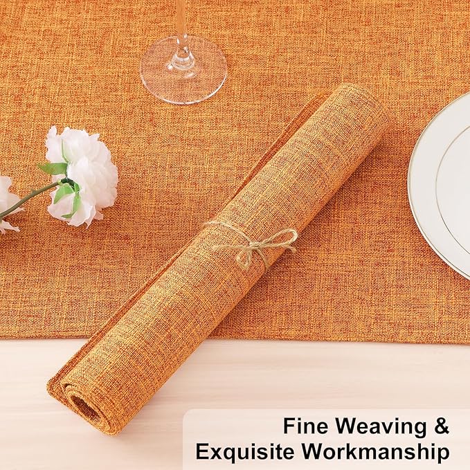 Homaxy Cloths Placemats for Dining Table Set of 4, Heat Resistant Washable Cotton Linen Blend Table Mats, Ideal for Kitchen Party Dining Decoration, 13" x 19", Orange