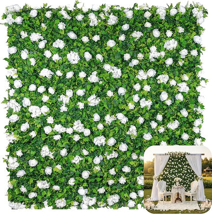 Large Size 8×8 Ft 3D Artificial Flower Wall Panels, Quick Assembly Storage White Floral Greenery Fake Backdrop Fence Screen for Wedding Baby Show Birthday Party Indoor Outdoor Garden Home Decor