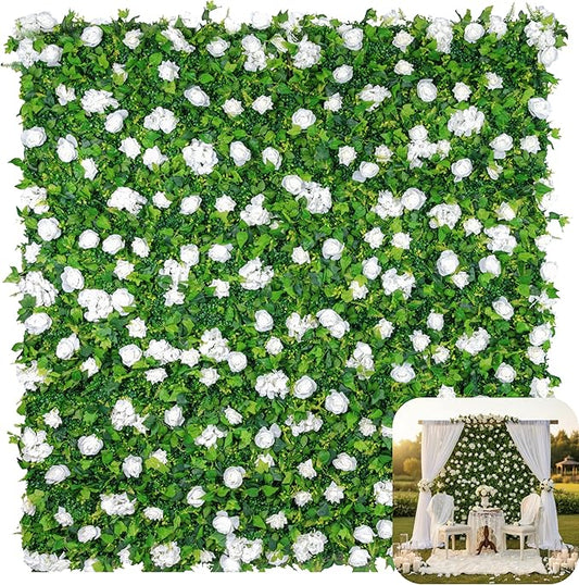 Large Size 8×8 Ft 3D Artificial Flower Wall Panels, Quick Assembly Storage White Floral Greenery Fake Backdrop Fence Screen for Wedding Baby Show Birthday Party Indoor Outdoor Garden Home Decor