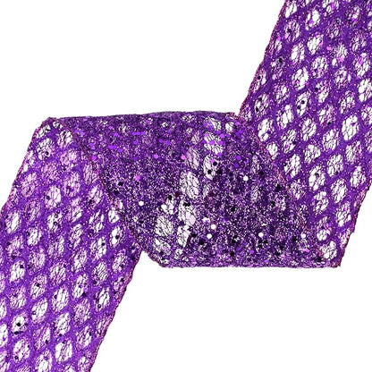 VATIN 4" Purple Christmas Ribbon, Purple Glitter Mesh Diamond Web Sequin Dots Wired Christmas Ribbon for Gift Wrapping Bow Making Wreath Supply-10 Yards