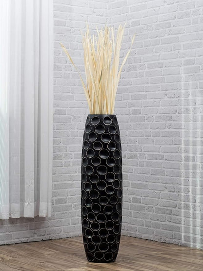 Leewadee Large Black Home Decor Floor Vase - Wooden 34 inch Tall Farmhouse Decor Flower Holder for Fake Plant and Pampas Grass