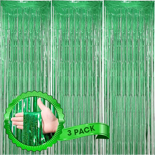 3 Pack 3.3 x 8.2 ft Laser Green Foil Fringe Backdrop Curtains, Tinsel Streamers Birthday Party Decorations, Fringe Backdrop for Graduation, Baby Shower, Gender Reveal, Disco Party