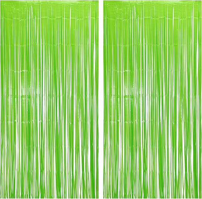 BRAVESHINE Pastel Green Streamers Party Backdrop Decoration - Tinsel Curtain Foil Fringe Backdrop for Birthdays/Dinosaur/Lime Green Frog Theme/Wizard/Christmas Decorations - 3.2ft X 8.2ft