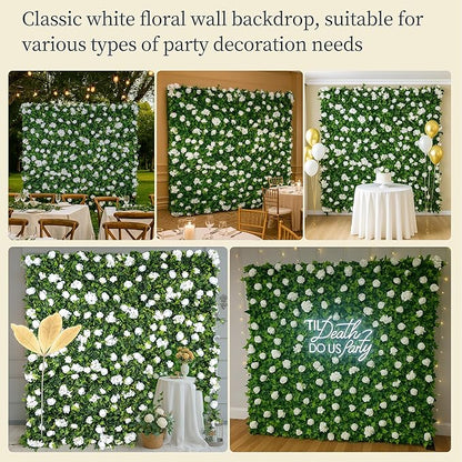 Large Size 8×8 Ft 3D Artificial Flower Wall Panels, Quick Assembly Storage White Floral Greenery Fake Backdrop Fence Screen for Wedding Baby Show Birthday Party Indoor Outdoor Garden Home Decor