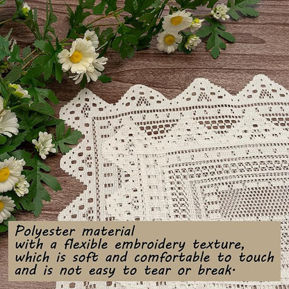 Jayla 2 Pcs Rectangle Lace Placemats for Tables Embroidered Lace Tablemats Vintage Crochet Floral Table Runner Vintage Wedding, Tea Party Decor,12x17 Inch