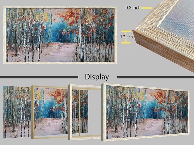 Ardemy Landscape Canvas Wall Art for Living Room Blue Forest Painting White Birch Tree Scenery Picture Modern Green Nature Artwork Bedroom Home Office Wall Decor, Large Size Wood Framed 48"x24"