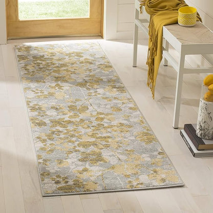 SAFAVIEH Evoke Collection 2'2" x 11' Grey / Gold EVK236P Floral Non-Shedding Living Room Bedroom Runner Rug