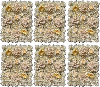 6 Pack Artificial Flower Wall Panels 24" x 16" Flower Wall Panel Wall Backdrop Faux Hydrangea and Rose Flower Backdrop Panels for Flower Wall Decor Wedding Party Event Decoration (6 PCS, Khaki)